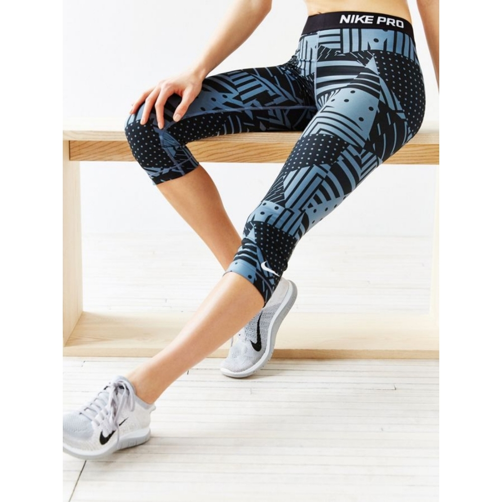 Nike Pro Dri-fit Black Gray Patchwork Capri Crop Leggings S Athleisure Yoga